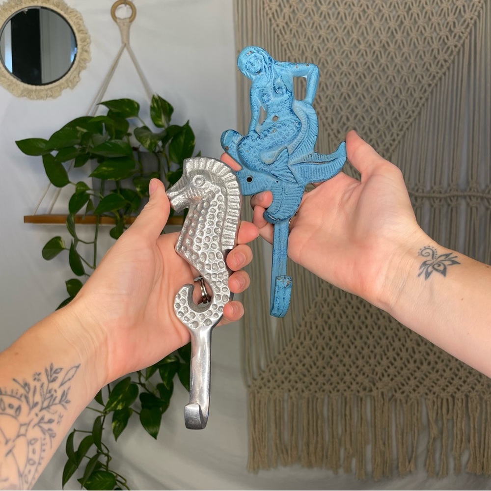 Sea Mermaid Star Fish Wall Hooks Hanging Purse Hook Rack Indie Hippie Wall Decor